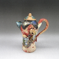 隅田焼 良斎 高浮彫老子図象型土瓶