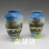 オールドノリタケ 放牧風景文花瓶一対