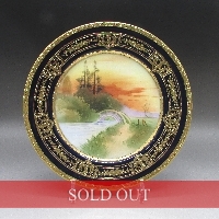 オールドノリタケ コバルト金盛り石橋風景文飾皿