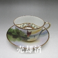 オールドノリタケ 帆船風景文マスタッシュカップ&ソーサー