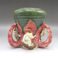 隅田焼 香二 高浮彫猿図花瓶