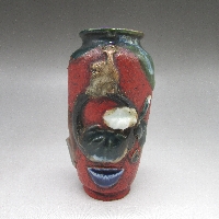 隅田焼 良斎 高浮彫猿図花瓶