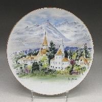 プレミアノリタケ u.yukioサイン入りアルプス風景文飾皿