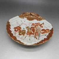 九谷焼 雪山 人物風俗文貝型皿