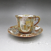 九谷焼 綿谷 窓絵人物文洋茶碗