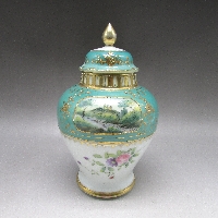 オールドノリタケ 二段絵風景花文飾壺