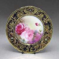 オールドノリタケ コバルトジュール金盛薔薇文プレート