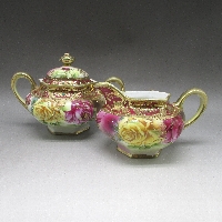 オールドノリタケ 金盛りジュール薔薇文シュガー＆クリーマー