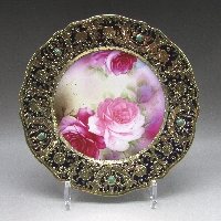オールドノリタケ コバルト金盛り薔薇文飾皿
