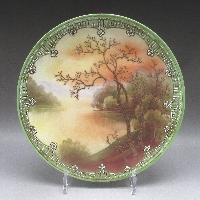 オールドノリタケ オレンジガレ夕焼風景文飾皿