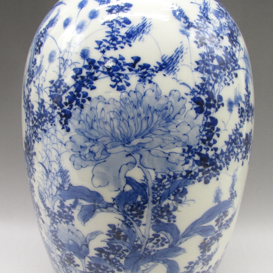 E209 】 センスの良い超名品 明治期横濱絵付けの瀬戸焼 陽刻花鳥文花瓶 美術品・アンティーク・コレクション