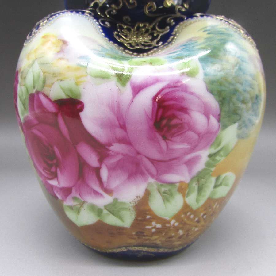 【全品送料無料】 オールドノリタケ | コバルト金盛り薔薇文花瓶 | u5218 オールドノリタケ