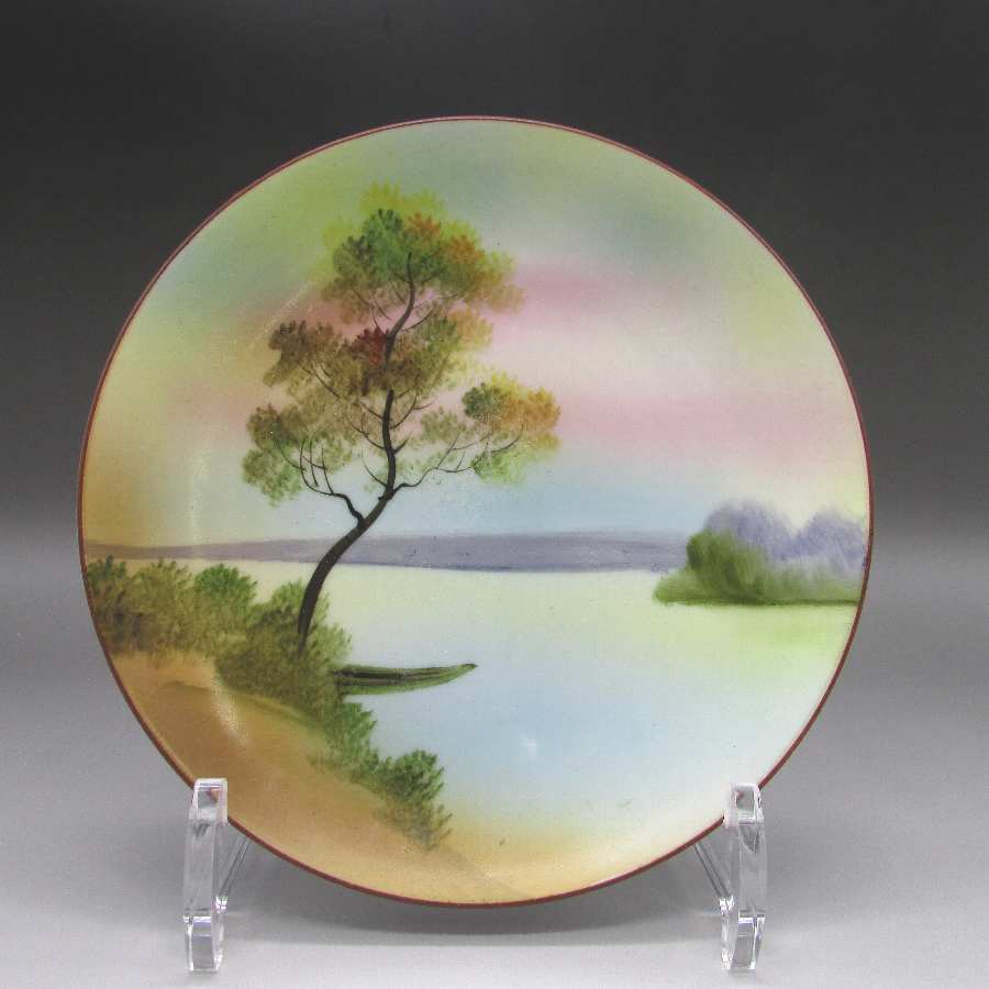 オールドノリタケアールデコ手書き花柄文様の黄色いプレート皿MーJAPAN印